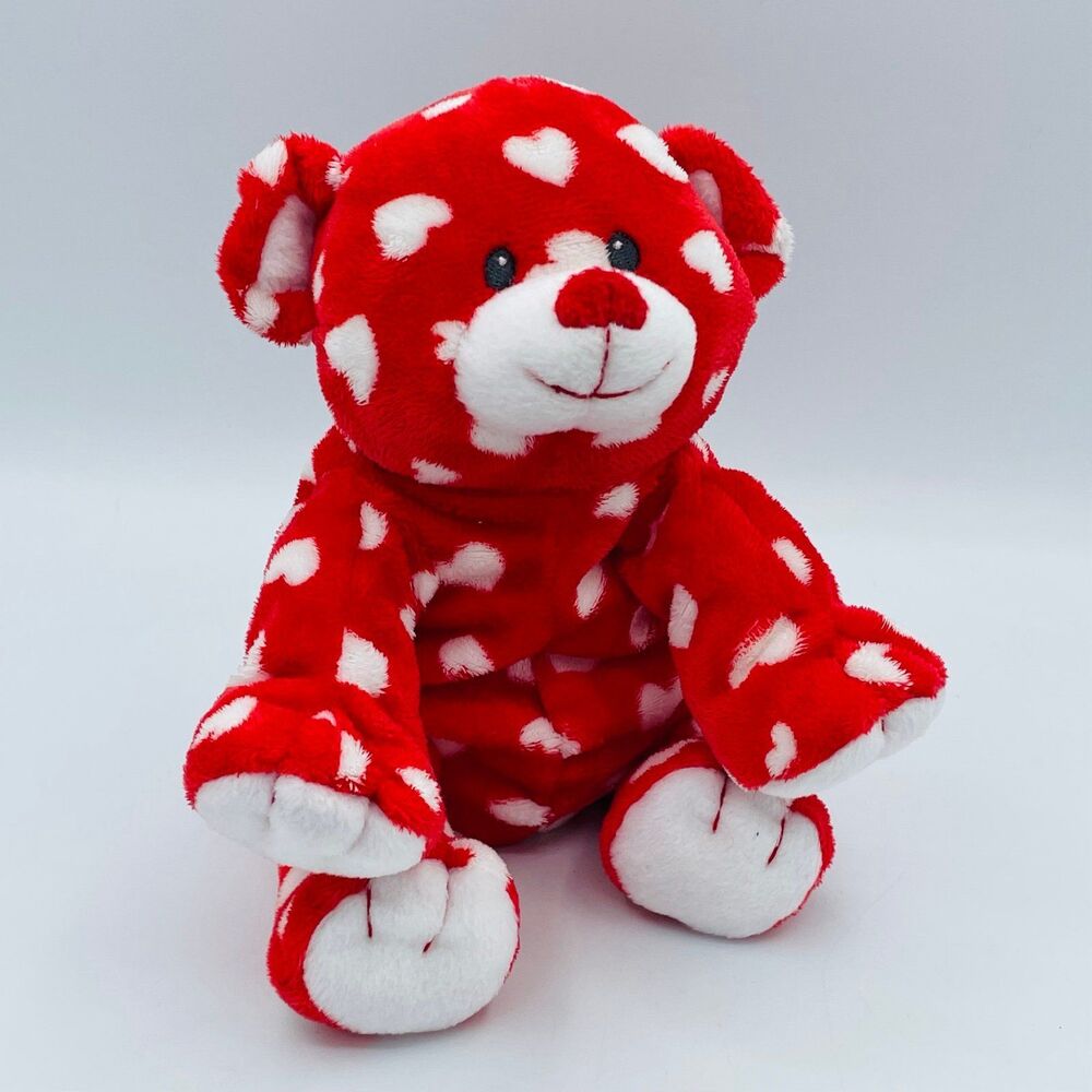 Ty Pluffies DREAMLY Red Teddy Bear White Hearts TySilk 2008 Stuffed Animal Plush